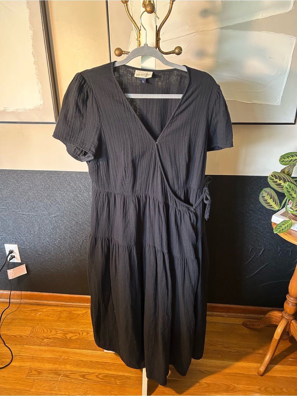 Universal Thread Black Wrap Midi Dress with Tie Waist